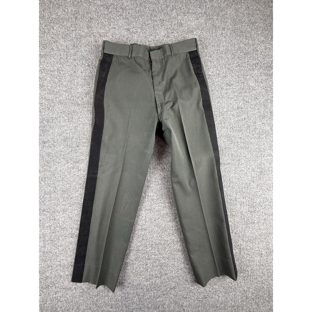 VTG Military Stripe Dress Pants Mens 33x27 Green Black Side Stripe‎ Lined Formal